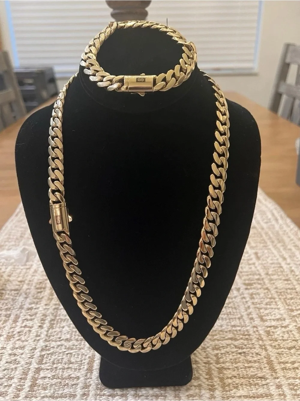 12mm Gold Cuban Link Set 24” Necklace And 8.5” Bracelet 14k Gold Plated